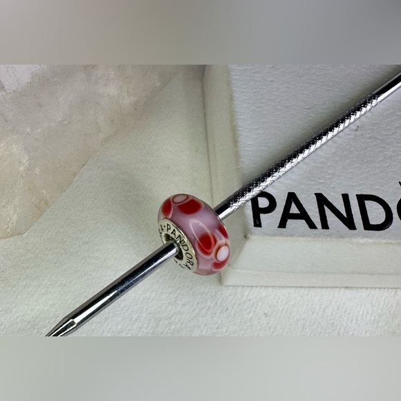 Authentic Pandora Retired Pink/Red Flowers For You Murano Glass Charm S925 Ale - Picture 6 of 14